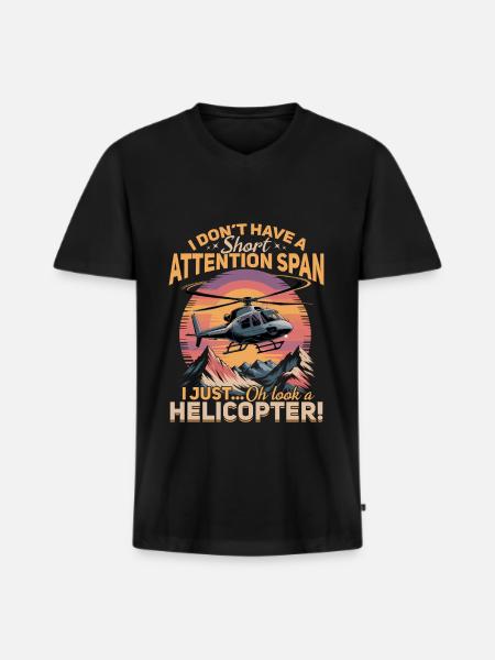 Helicopter funny Pilot - Männer Premium Bio T-Shirt mit V-Ausschnitt - Schwarz