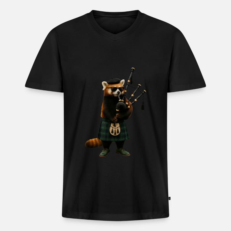 Roter Panda Dudelsack - Männer Premium Bio T-Shirt mit V-Ausschnitt - Schwarz