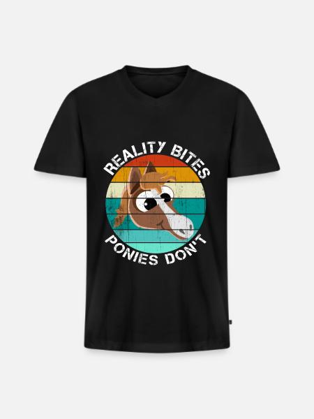 Ponyer siger sjovt VIRKELIGHEDEN BIDER PONYER GØR DET IKKE - Premium økologisk T-shirt med V-hals til mænd - sort