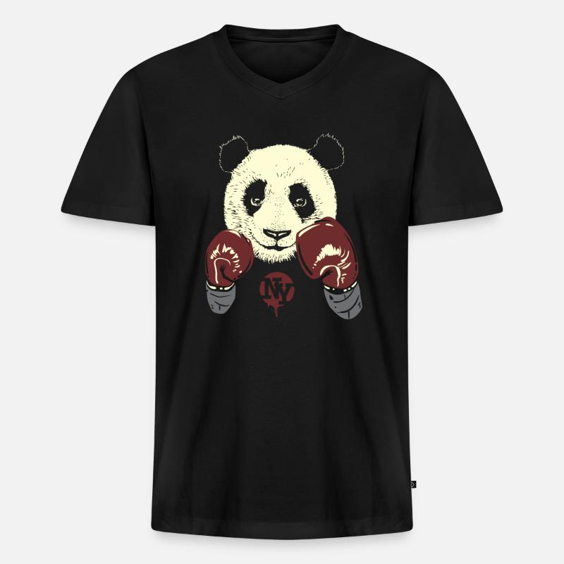 Panda - Männer Premium Bio T-Shirt mit V-Ausschnitt - Schwarz