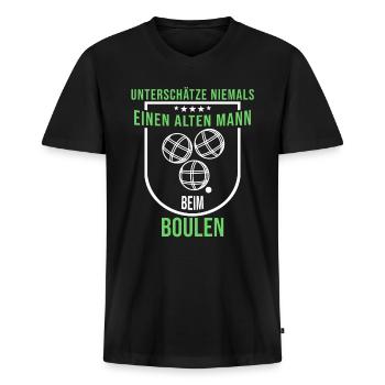 Unterschätze niemals alten Mann beim Boulen Boccia - Männer Premium Bio T-Shirt mit V-Ausschnitt - Schwarz - Vorne - Nico (187cm)
