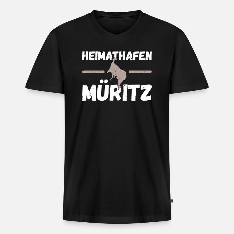 Heimathafen Müritz - Männer Premium Bio T-Shirt mit V-Ausschnitt - Schwarz