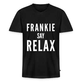 THE FASHION TEE - FRANKIE SAY RELAX BLACK - Men's Premium Organic T-shirt with V-neck - black - Front - Nico (187cm)