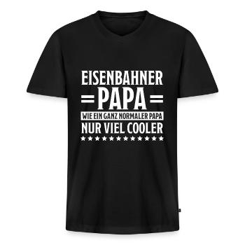 Eisenbahner Spruch Eisenbahn Lokführer Geschenk - Männer Premium Bio T-Shirt mit V-Ausschnitt - Schwarz - Vorne - Nico (187cm)