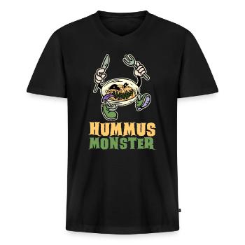 Hummus-Monster - Männer Premium Bio T-Shirt mit V-Ausschnitt - Schwarz - Vorne - Nico (187cm)