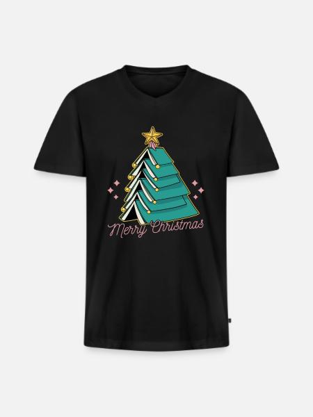 Juletræ Bog Lovers Læs - Premium økologisk T-shirt med V-hals til mænd - sort