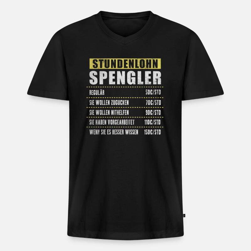 Stundenlohn Spengler - Männer Premium Bio T-Shirt mit V-Ausschnitt - Schwarz