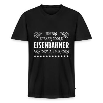 Eisenbahner Spruch Eisenbahn Lokführer Geschenk - Männer Premium Bio T-Shirt mit V-Ausschnitt - Schwarz - Vorne - Nico (187cm)