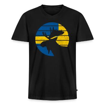 Elch Schweden Flagge,Vintage Skandinavien Geschenk - Männer Premium Bio T-Shirt mit V-Ausschnitt - Schwarz - Vorne - Nico (187cm)