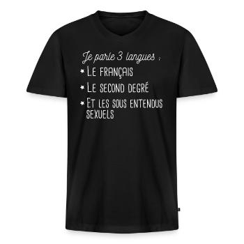 Français sexe humour cadeau t-shirt drôle - T-shirt encolure en V Premium bio Homme - noir - Devant - Nico (187cm)