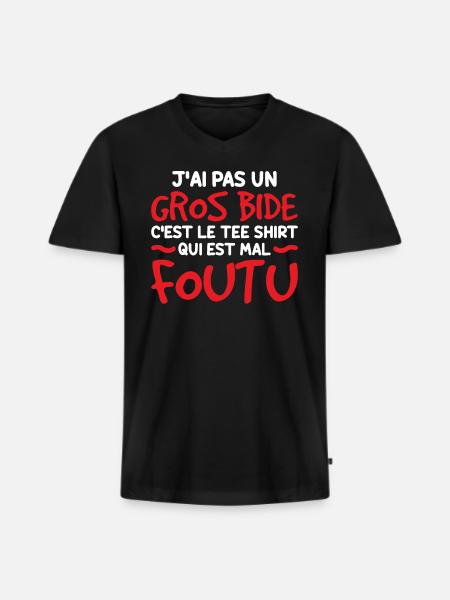 J'ai Pas Un Gros Bide - T-shirt encolure en V Premium bio Homme - noir