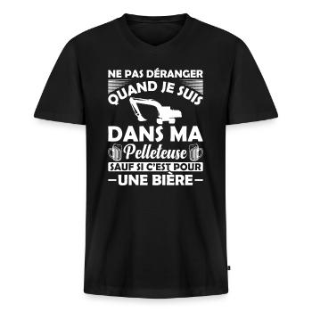 Pelleteuse Et Bière - T-shirt encolure en V Premium bio Homme - noir - Devant - Nico (187cm)