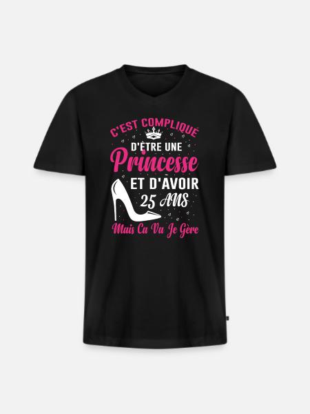 Princesse 25 Ans Anniversaire Idée Cadeau Vintage - T-shirt encolure en V Premium bio Homme - noir