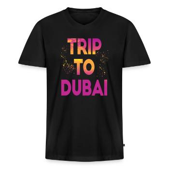 Voyage à Dubaï - T-shirt encolure en V Premium bio Homme - noir - Devant - Nico (187cm)
