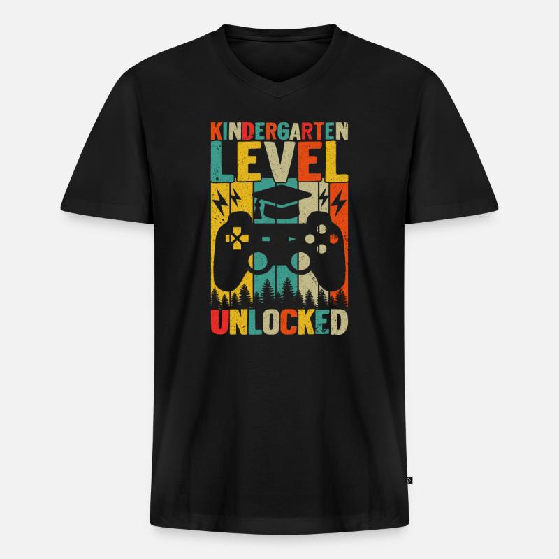 Kindergartenstufe freigeschaltet - Männer Premium Bio T-Shirt mit V-Ausschnitt - Schwarz