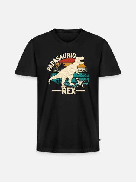 Papàsaurio Rex - Männer Premium Bio T-Shirt mit V-Ausschnitt - Schwarz