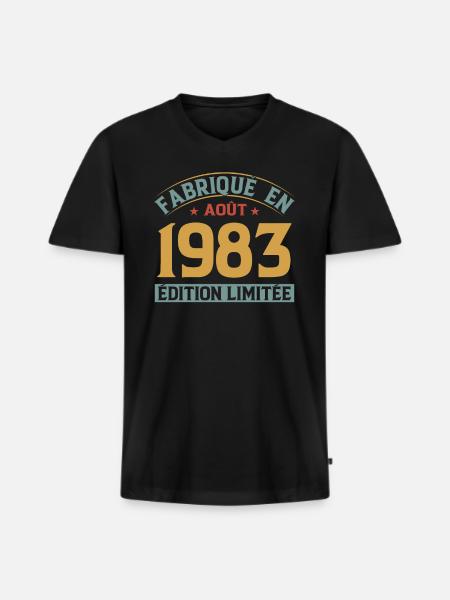Né en août 1983 - T-shirt encolure en V Premium bio Homme - noir
