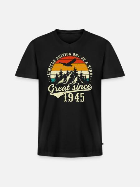 Einzigartig seit 1945 - Männer Premium Bio T-Shirt mit V-Ausschnitt - Schwarz