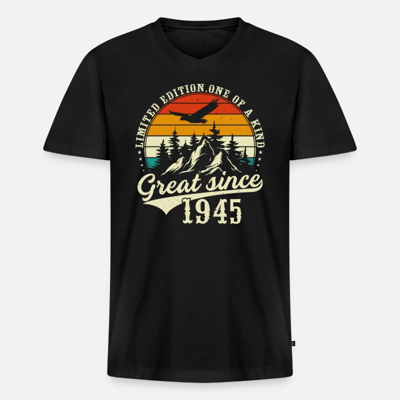 Einzigartig seit 1945 - Männer Premium Bio T-Shirt mit V-Ausschnitt - Schwarz