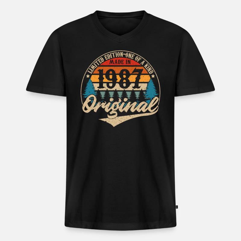Hergestellt 1987 Original - Männer Premium Bio T-Shirt mit V-Ausschnitt - Schwarz