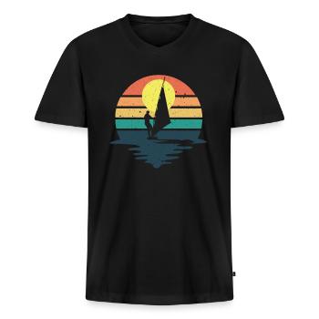 Retro Windsurfing Geschenk Silhouette Windsurfen - Männer Premium Bio T-Shirt mit V-Ausschnitt - Schwarz - Vorne - Nico (187cm)