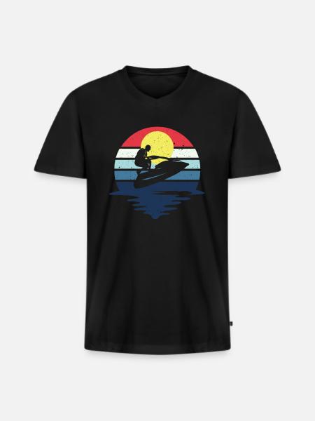 Retro Jetboot Wassermotorrad Jetski - Männer Premium Bio T-Shirt mit V-Ausschnitt - Schwarz