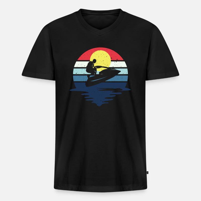 Retro Jetboot Wassermotorrad Jetski - Männer Premium Bio T-Shirt mit V-Ausschnitt - Schwarz