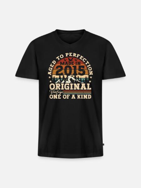 Geboren 2015 Vintage Geburtstag Retro Geschenk - Men's Premium Organic T-shirt with V-neck - black