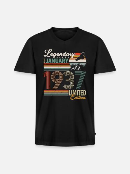 January 1937 Birthday Man - Men's Premium Organic T-shirt with V-neck - black