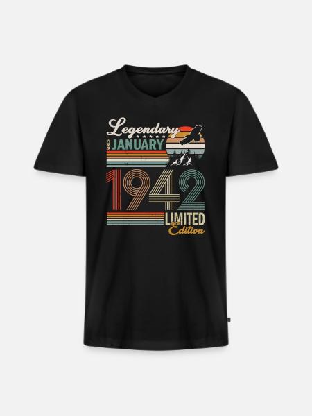 January 1942 - Men's Premium Organic T-shirt with V-neck - black