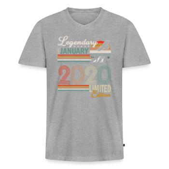 Legendär seit Januar 2020 - Männer Premium Bio T-Shirt mit V-Ausschnitt - Grau meliert - Vorne