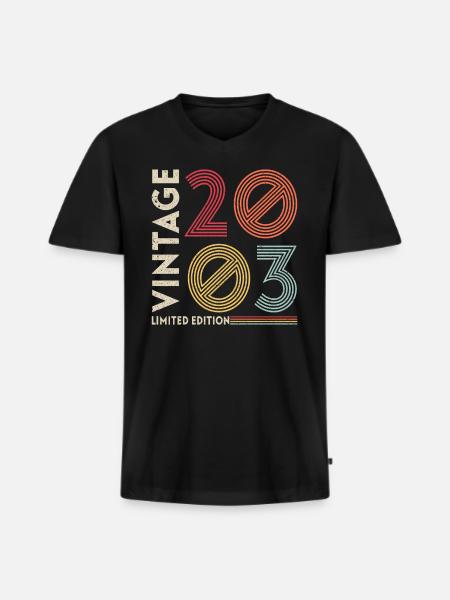 Millésime 2003 Anniversaire - T-shirt encolure en V Premium bio Homme - noir