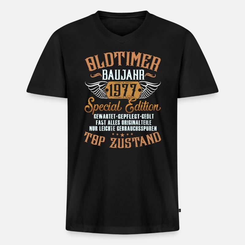 Unique Since 1977 - Männer Premium Bio T-Shirt mit V-Ausschnitt - Schwarz