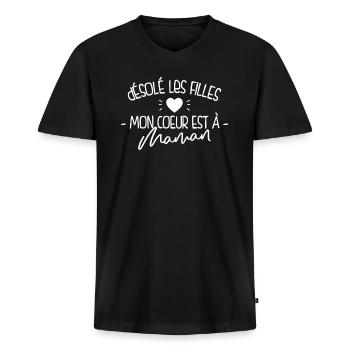Cœur À Maman, Désolé Les Filles - T-shirt encolure en V Premium bio Homme - noir - Devant - Nico (187cm)
