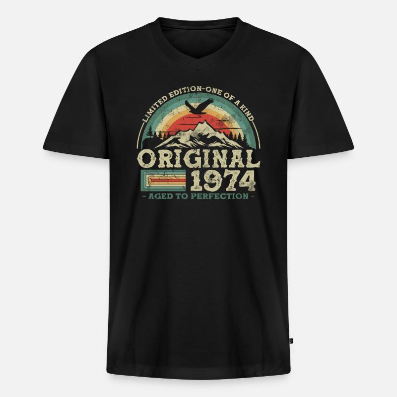 Jubiläum 1974 - Männer Premium Bio T-Shirt mit V-Ausschnitt - Schwarz