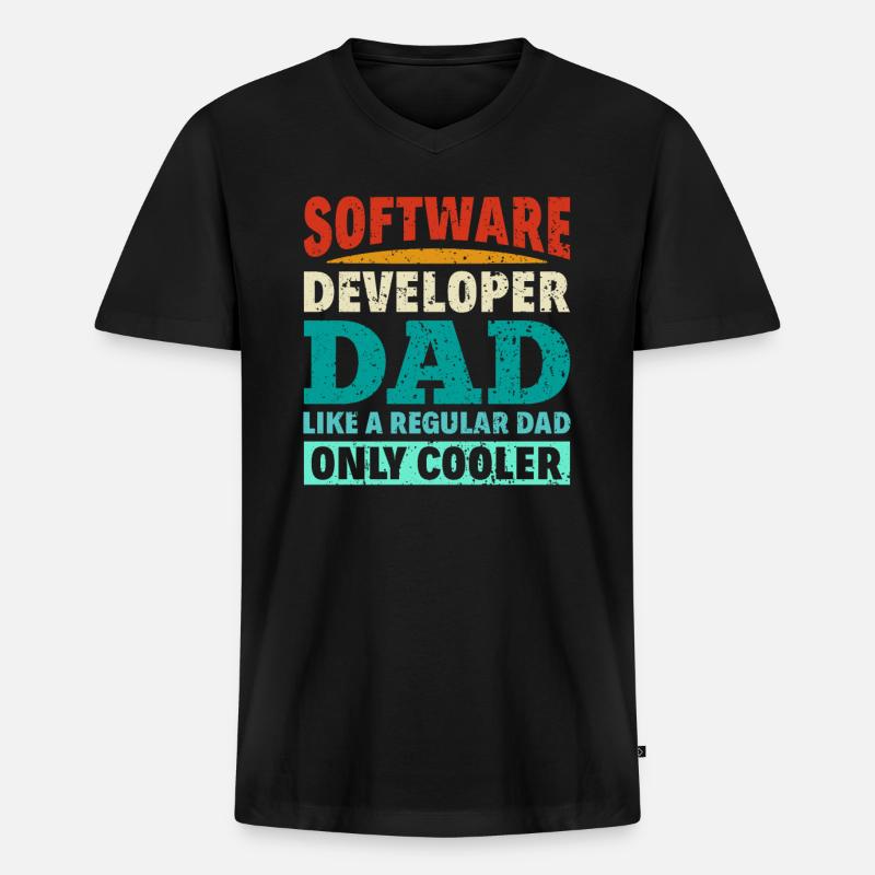 Software Developer Dad - Software Programmierer - Männer Premium Bio T-Shirt mit V-Ausschnitt - Schwarz
