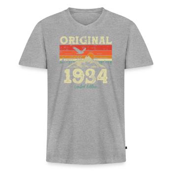 Vintage Geburtstagsgeschenk 1934 - 90 Jahre - Männer Premium Bio T-Shirt mit V-Ausschnitt - Grau meliert - Vorne