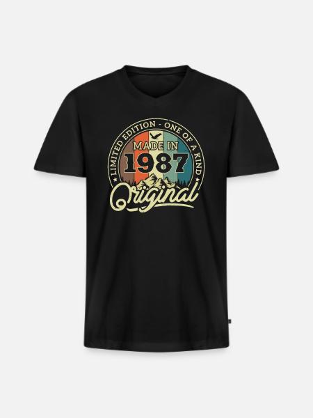 Cadeau Millésime 1987 - T-shirt encolure en V Premium bio Homme - noir