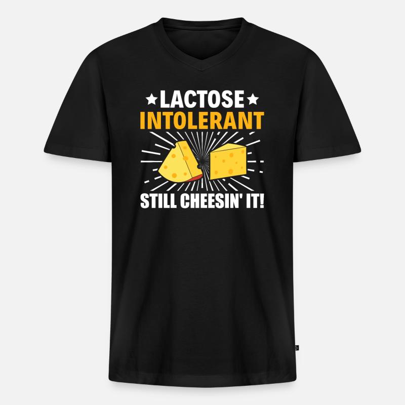 Lactose Intolerant - Still Cheesin' It - - Männer Premium Bio T-Shirt mit V-Ausschnitt - Schwarz