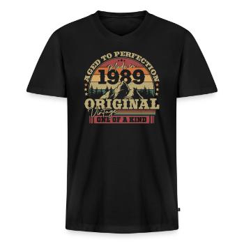 1989 Original Vintage Einzigartig Perfekt Gealtert - Männer Premium Bio T-Shirt mit V-Ausschnitt - Schwarz - Vorne - Nico (187cm)