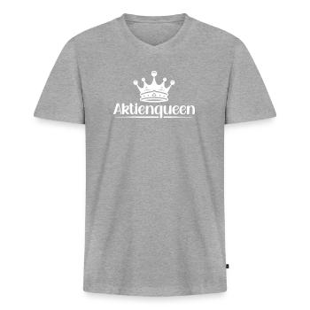 Aktienqueen - ETF Aktien Börse Markt - Männer Premium Bio T-Shirt mit V-Ausschnitt - Grau meliert - Vorne