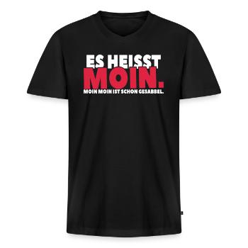 Moin-Moin-Spruch: Sabbel dich in den Tag hinein - Männer Premium Bio T-Shirt mit V-Ausschnitt - Schwarz - Vorne - Nico (187cm)