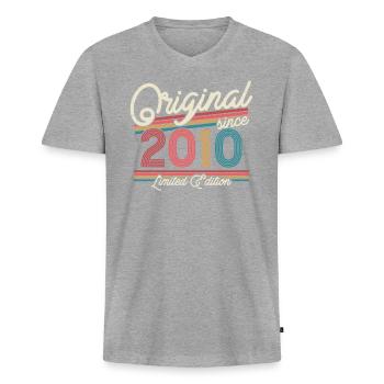 Vintage Birthday Gift 2010, 13/14 years - Men's Premium Organic T-shirt with V-neck - heather grey - Front