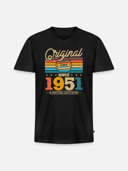 Millésime 1951 Anniversaire - T-shirt encolure en V Premium bio Homme - noir