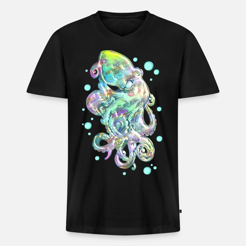 Oktopus - Männer Premium Bio T-Shirt mit V-Ausschnitt - Schwarz