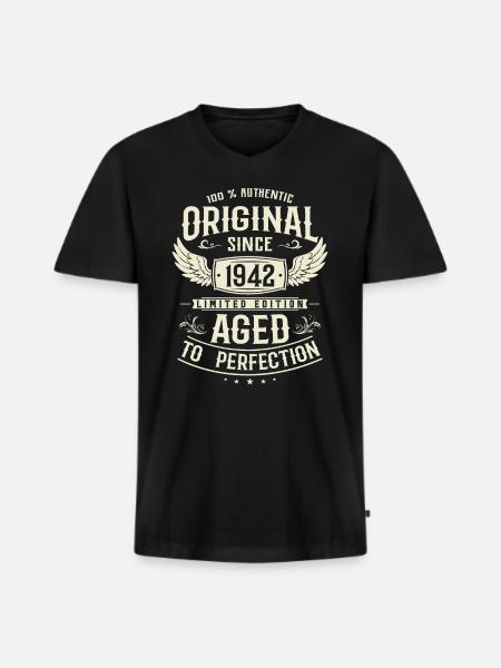 1942 Jahrgangsgeschenk - Männer Premium Bio T-Shirt mit V-Ausschnitt - Schwarz