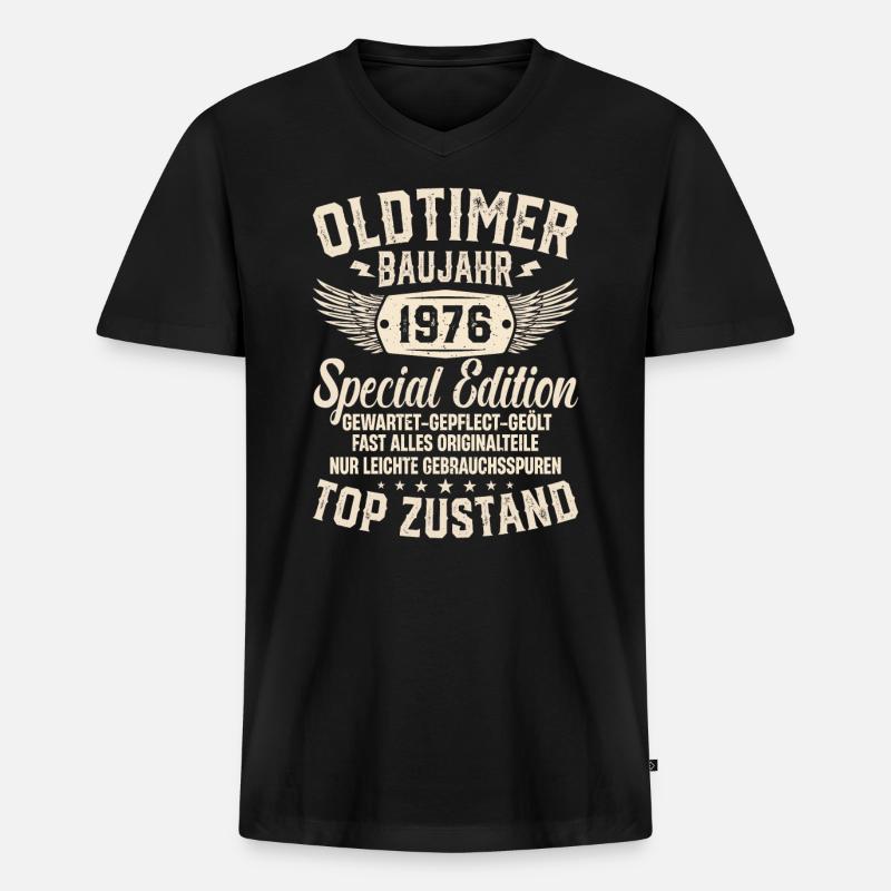 Nostalgie-Geschenk '76er Oldtimer - Männer Premium Bio T-Shirt mit V-Ausschnitt - Schwarz