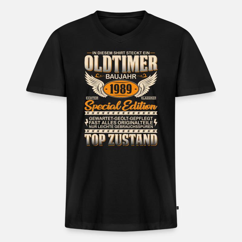 Nostalgie-Geschenk '89 - Männer Premium Bio T-Shirt mit V-Ausschnitt - Schwarz
