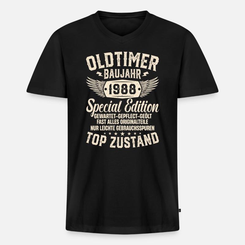 1988 Oldtimer Geschenk - Männer Premium Bio T-Shirt mit V-Ausschnitt - Schwarz