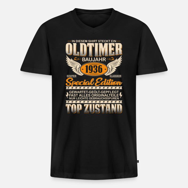 1936 Oldtimer Geschenk - Männer Premium Bio T-Shirt mit V-Ausschnitt - Schwarz